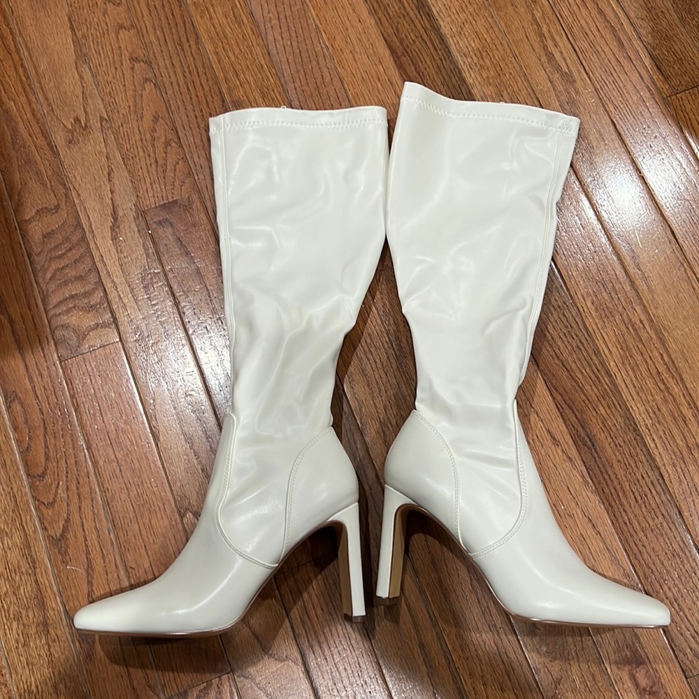 Cream Knee High Boots